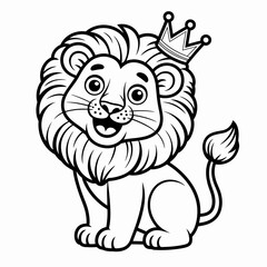 Title: Cute Lion Coloring Page – Cartoon Jungle Animal Line Art
