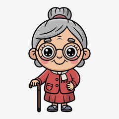 Title: Cute Grandma Cartoon Illustration – Elderly Woman Character Clipart