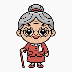 Title: Cute Grandma Cartoon Illustration – Elderly Woman Character Clipart