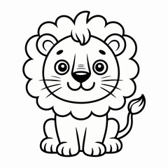 Title: Cute Lion Coloring Page – Cartoon Jungle Animal Line Art
