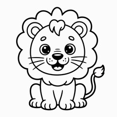 Title: Cute Lion Coloring Page – Cartoon Jungle Animal Line Art