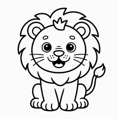 Title: Cute Lion Coloring Page – Cartoon Jungle Animal Line Art