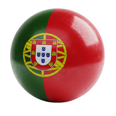 Obraz premium Portugal flag icon in spherical shape with coat of arms on transparent background