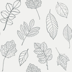 Obraz premium Organic foliage seamless pattern. Graphical lines leaves. Scandinavian style. Vector illustration.