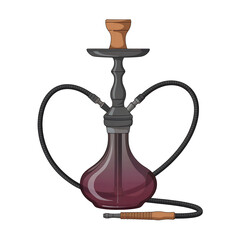Cartoon Style Hookah with Two Hoses and Wooden Mouthpiece on White Background shisha water pipe isolated on a transparent background