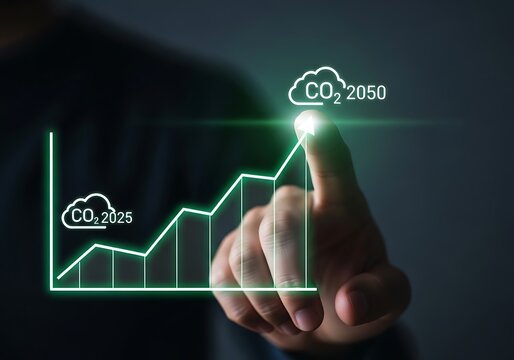 Visualizing the Future CO2 Reduction Targets for 2050 with an Upward Trend on a Digital Interface Displaying Green Technology