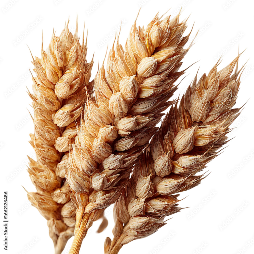 Poster a close up of three stalks of wheat against a plain black background view isolated on transparent ba