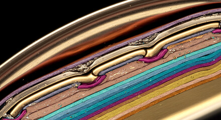 Multilayer cable cross-section with color bands