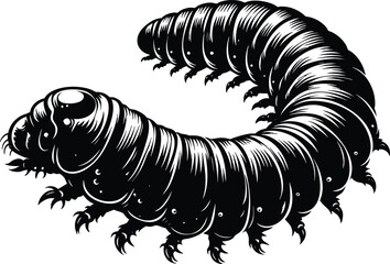 Maggot worm Silhouette vector illustration isolated on white background