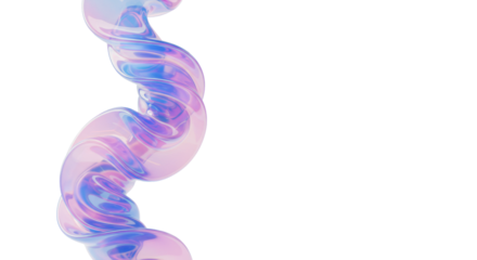 Abstract, luminous, dynamic iridescent spiral, shifting cool blues, warm pinks, vibrant purple gradients, fluid, energetic, on transparent void with copy space. Concept of seamless digital