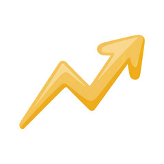Yellow arrow graph trending upwards on a white background increase isolated on a transparent background