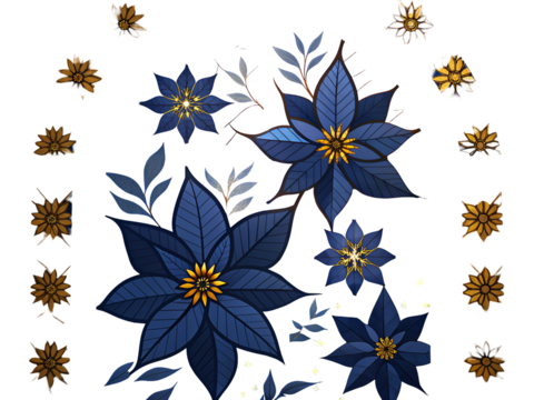 Blue poinsettias golden floral ornaments isolated on a transparent background image