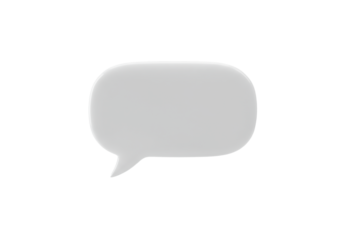 A pristine, photorealistic 3D white speech bubble with soft rounded edges floats gently in a brilliant white seamless minimalist studio with ample copy space, concept of open communication