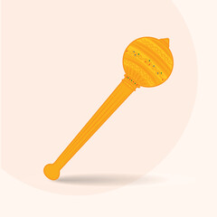Stylized golden mace (Gada) of Hanuman, a sacred Hindu mythological weapon. Vector art illustration isolated on a light background.
