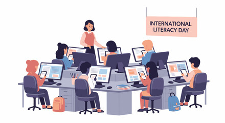 International Literacy Day A Classroom Scene Celebrating Education and Digital Learning