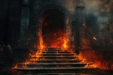 Obraz premium Fiery stairway gate to hell fantasy concept