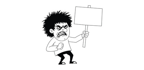 angry,protest,man, angry protest man illustration showing character holding sign board shouting representing strike demonstration activism campaign fight rights
