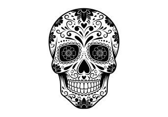 Hispanic heritage month usa vector art of ornate sugar skull with floral patterns for day of the dead celebration, vector