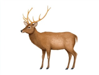 Fototapeta premium Illustration of a majestic deer with antlers, showcasing its graceful stance and natural fur texture, representing wildlife in a serene environment