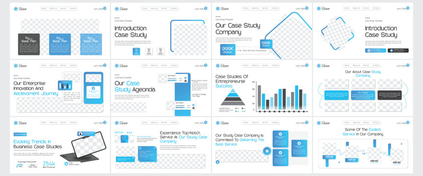 Minimal And Classic Case Study Booklet, Case Study Template | Business Case Study Booklet Layout with blue elements | Double Side Flyer Template, Case Study Website Landing Page Template