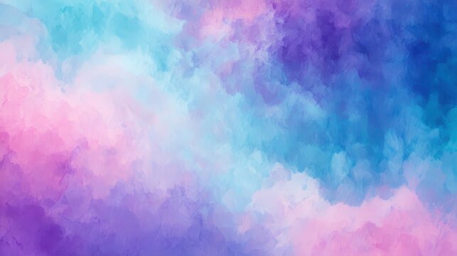 Ethereal watercolor gradient, pastel pink teal purple sky blue, abstract wash, dreamy atmospheric background, artistic paper texture, flowing light clouds