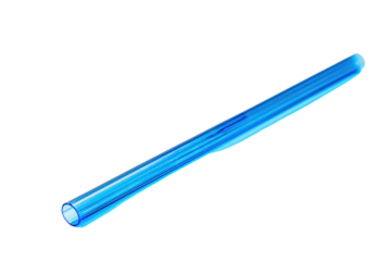 Blue plastic drinking straw on white background