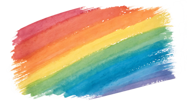 A vibrant rainbow watercolor brush stroke isolated on transparent background, symbolizing pride, diversity, and artistic expression