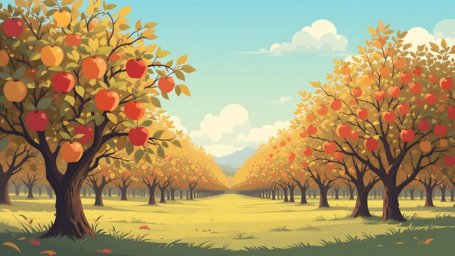 Autumn Apple Orchard with Ripe Fruit Rows - Powered by Adobe