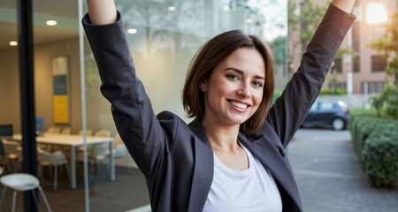 Caucasian senior female analyst Celebrating success