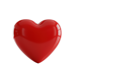 Glossy crimson heart sculpture on a reflective white surface in minimalist corporate setting, ample copy space, soft studio lighting. Corporate values and customer focus concept