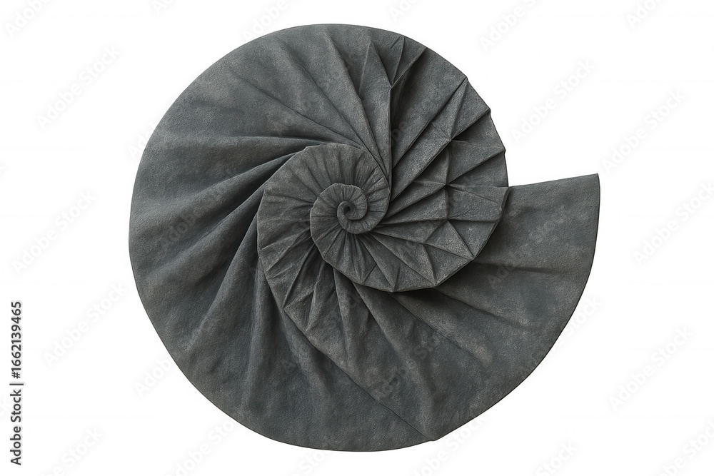 Poster folded paper forming a nautilus shell, showcasing precision and craftsmanship with transparent backg