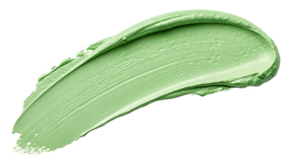 A light green cosmetic cream smear isolated on transparent background, displaying a smooth texture suitable for skincare or beauty product presentations