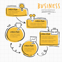Hand Drawn Business Infographic Template with Yellow Elements and Icons