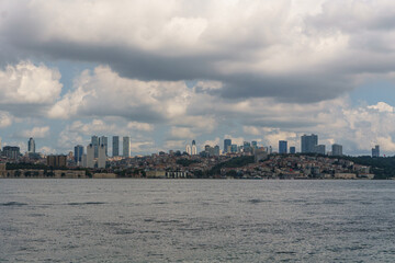 Naklejka premium Istanbul Beşiktaş and Dolmabahçe skyline with dramatic clouds