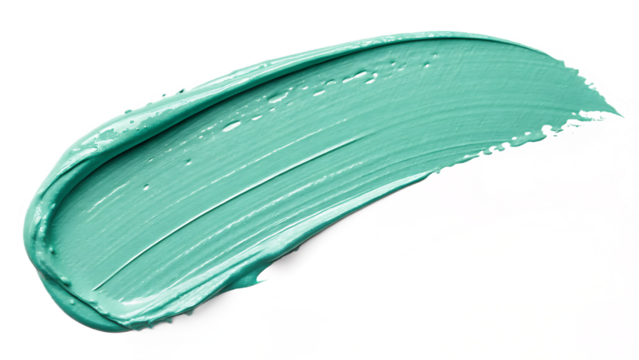 A vibrant teal cosmetic cream smear isolated on transparent background, showcasing a smooth, glossy texture perfect for beauty and skincare product presentations
