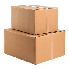Two stacked cardboard boxes ready for shipping and moving isolated on transparent background