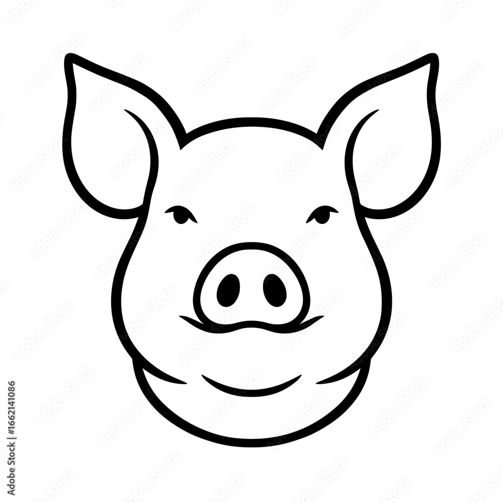 Poster a captivating close-up of a pig's face, rendered in a clean, minimalist style, focusing on its disti