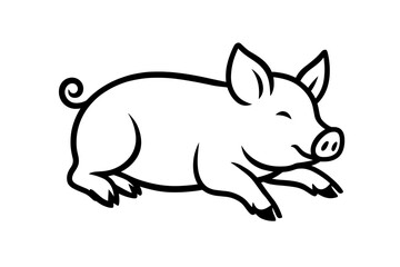 A cheerful piglet icon, rendered in a simple black and white outline, embodying cuteness and farm life. The graphic celebrates the simple joys of a rural existence. vector illustration