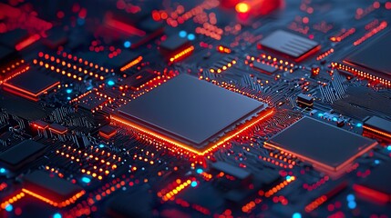 Quantum computer components, glowing lights, intricate wiring, advanced technology,