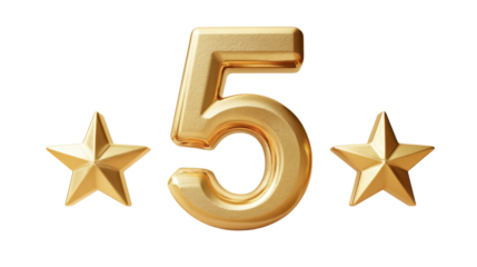 5 star gold rating icon isolated on white background. Score ranking and review symbol for feedback and evaluation designs