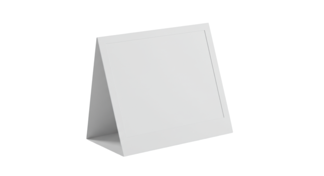 Pristine blank white card or modern minimalist photo frame with subtle chamfered edge and matte texture, isolated on a transparent studio background with right copy space, perfect canvas for vision