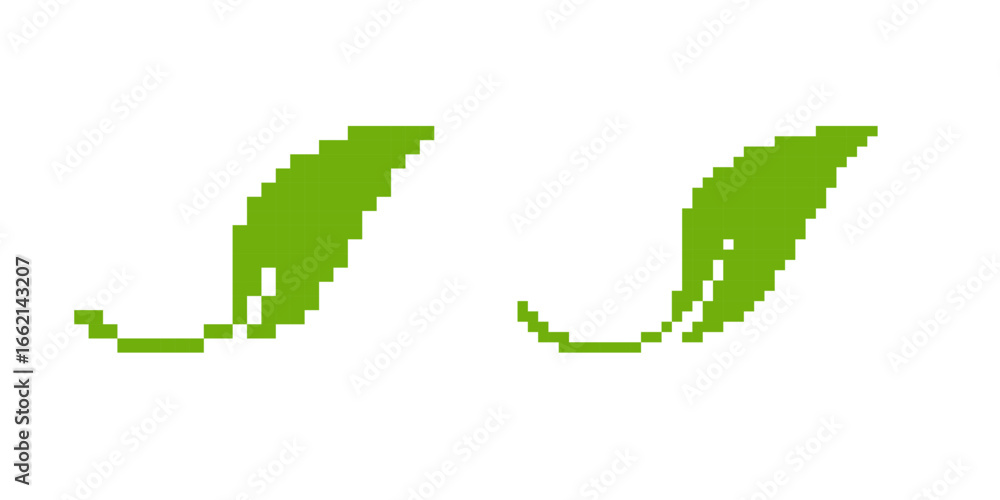 Poster pixelated green leaf design showcasing retro 8-bit style, perfect for game elements or digital art p