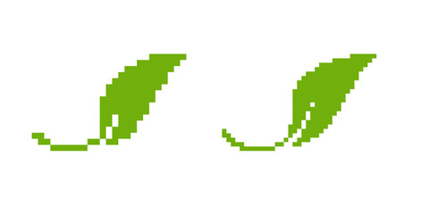 Pixelated green leaf design showcasing retro 8-bit style, perfect for game elements or digital art projects.