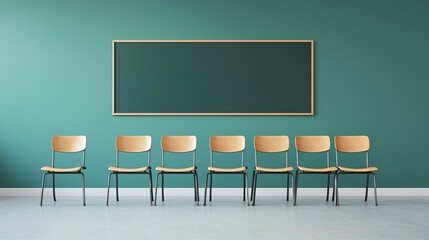 School blackboard/whiteboard mockup, equations written, classroom setting, education