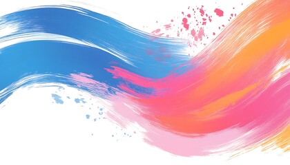 Abstract Brush Strokes Background with Blue, Pink, Orange on White Backdrop