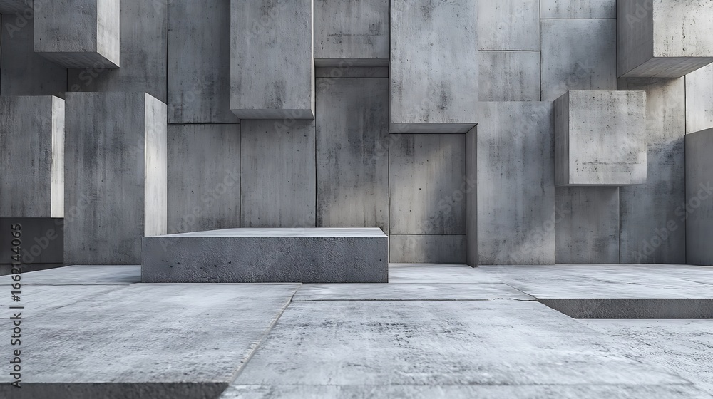 Poster abstract gray concrete blocks interlocking design background and gray concrete floor