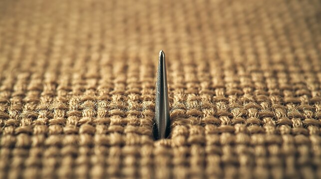 Sewing machine needle eye, thread passing through, fabric fibers,