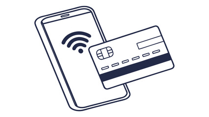 Illustration of a smartphone with wifi symbol and a credit card for contactless payment option