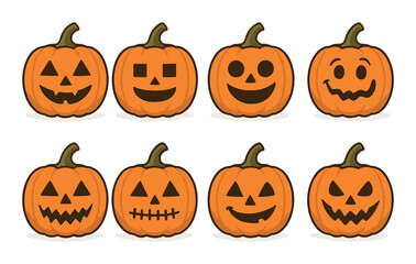 Halloween pumpkin faces: eight unique expressions on jack-o'-lanterns