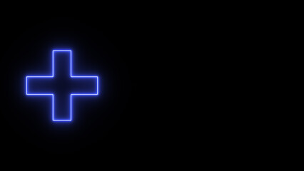 Obraz premium Neon glowing plus sign. Hospital sign illustration on black background.